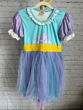 Kids Princess Castle Tulle Costume Dress - Blue and Purple